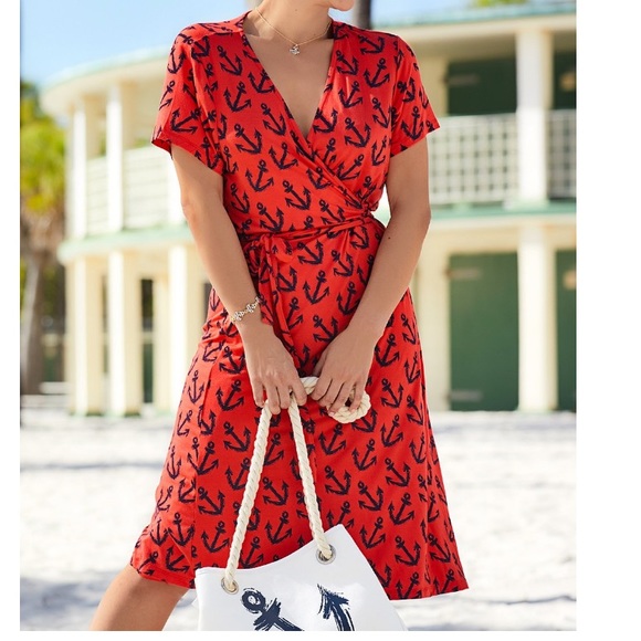 beachcombers Coaster Life Dresses & Skirts - Red Anchor Wrap Dress & Belt